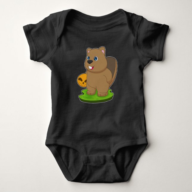 Beaver Halloween Pumpkin Baby Bodysuit (Front)