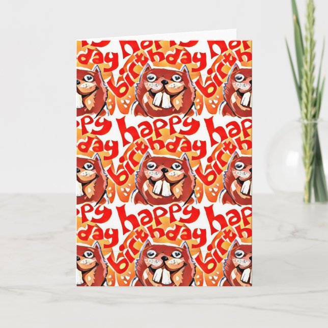 beaver happy birthday cartoon style illustration card (Front)