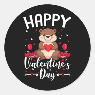Beaver Happy Valentines Day Love Hearts Beaver Val Classic Round Sticker