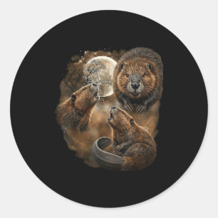 Beaver howling moon design funny animal beaver mem classic round sticker
