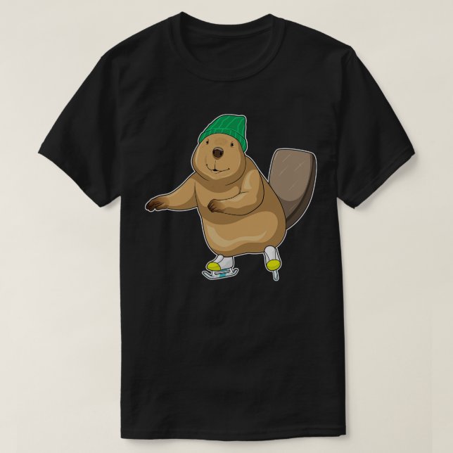 Beaver Ice skating Ice skates T-Shirt (Design Front)