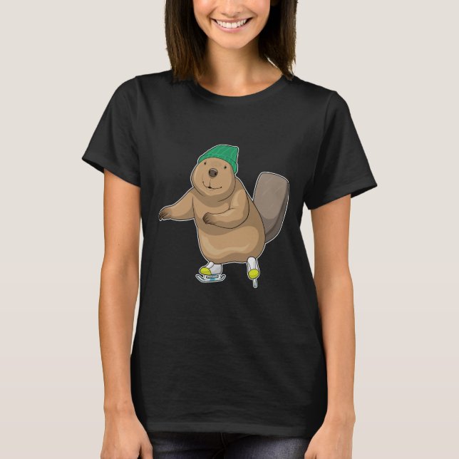 Beaver Ice skating Ice skates T-Shirt (Front)