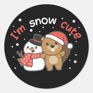 Beaver I'm Snow Cute Snowman Snow Pun Classic Roun Round Sticker