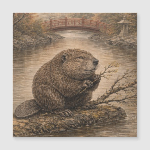 Beaver Japanese Landscape Magnet Card