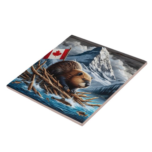 Beaver Lodge by Snowy Mountains Ceramic Tile (Side)