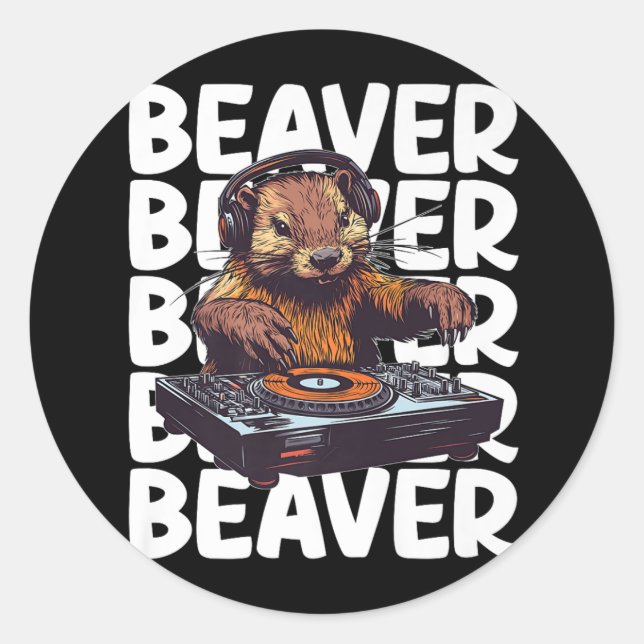 Beaver Lover DJ Classic Round Sticker (Front)