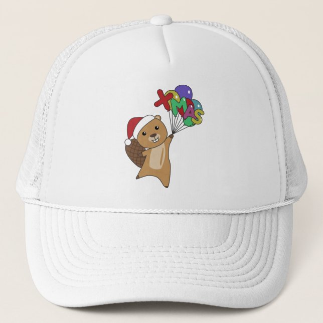 Beaver Merry Christmas Winter Animals Beaver Trucker Hat (Front)