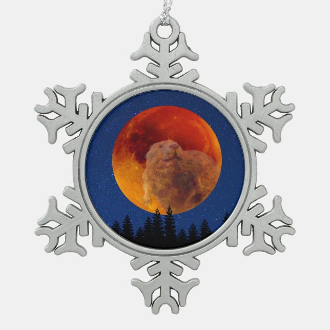 Beaver Moon in November Snowflake Pewter Christmas Ornament (Front)