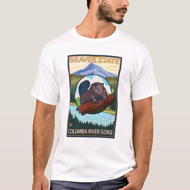 Beaver & Mt. Hood - Columbia River Gorge, OR T-Shirt (Front)