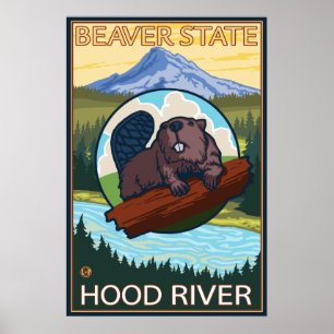 Beaver & Mt. Hood - Hood River, Oregon Poster