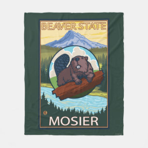 Beaver & Mt. Hood - Mosier, Oregon Fleece Blanket