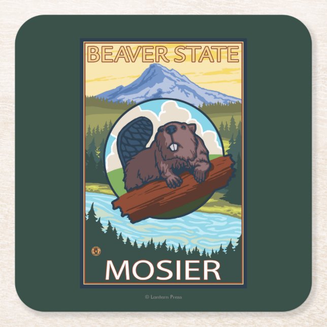 Beaver & Mt. Hood - Mosier, Oregon Square Paper Coaster (Front)