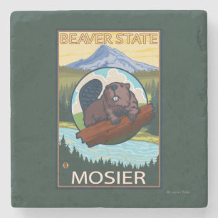 Beaver & Mt. Hood - Mosier, Oregon Stone Coaster