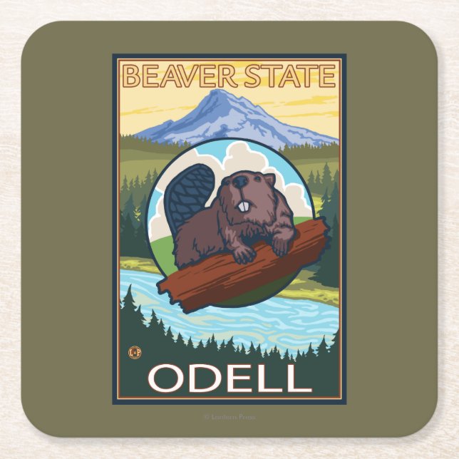 Beaver & Mt. Hood - Odell, Oregon Square Paper Coaster (Front)