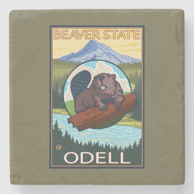 Beaver & Mt. Hood - Odell, Oregon Stone Coaster (Front)
