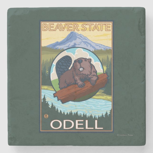 Beaver & Mt. Hood - Odell, Oregon Stone Coaster (Front)