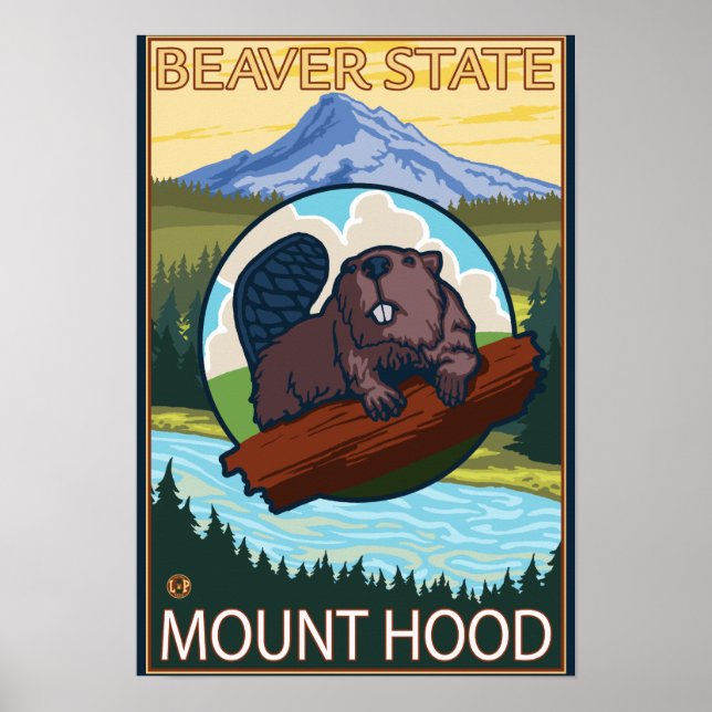 Beaver & Mt. Hood, OregonVintage Travel Poster (Front)