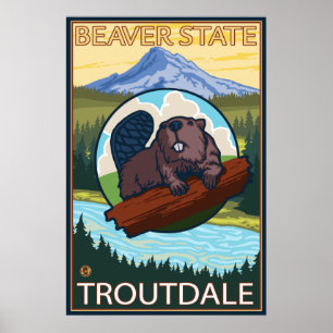 Beaver & Mt. Hood - Troutdale, Oregon Poster
