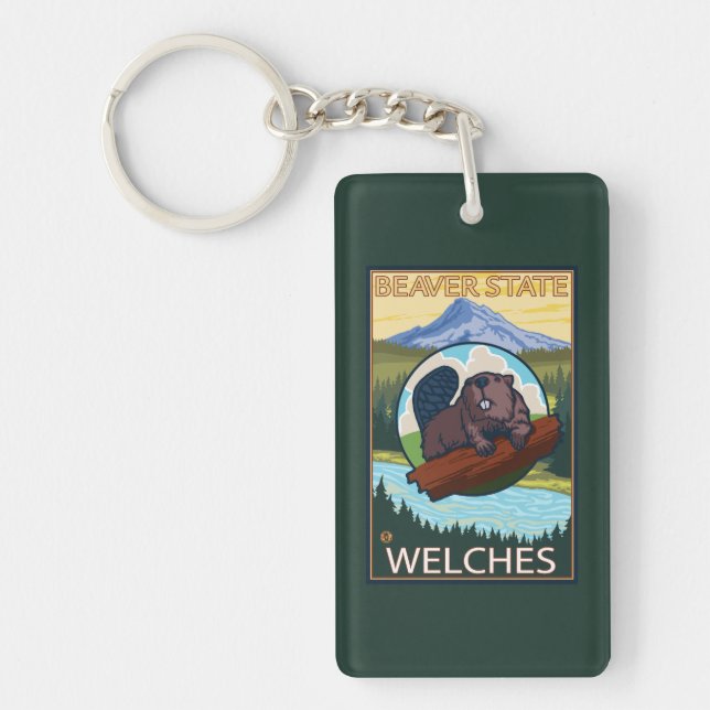 Beaver & Mt. Hood - Welches, Oregon Key Ring (Front)
