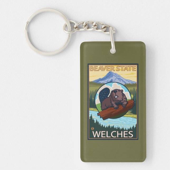 Beaver & Mt. Hood - Welches, Oregon Key Ring (Front)