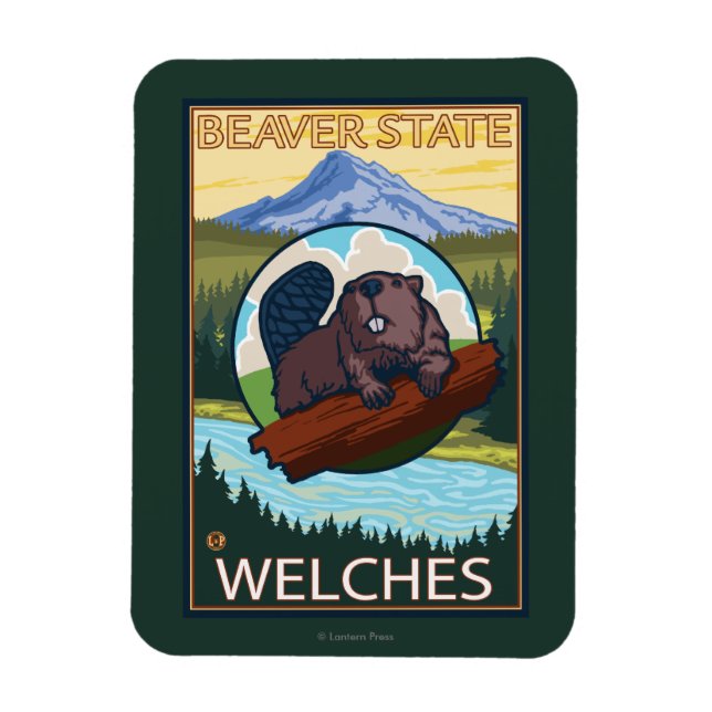 Beaver & Mt. Hood - Welches, Oregon Magnet (Vertical)
