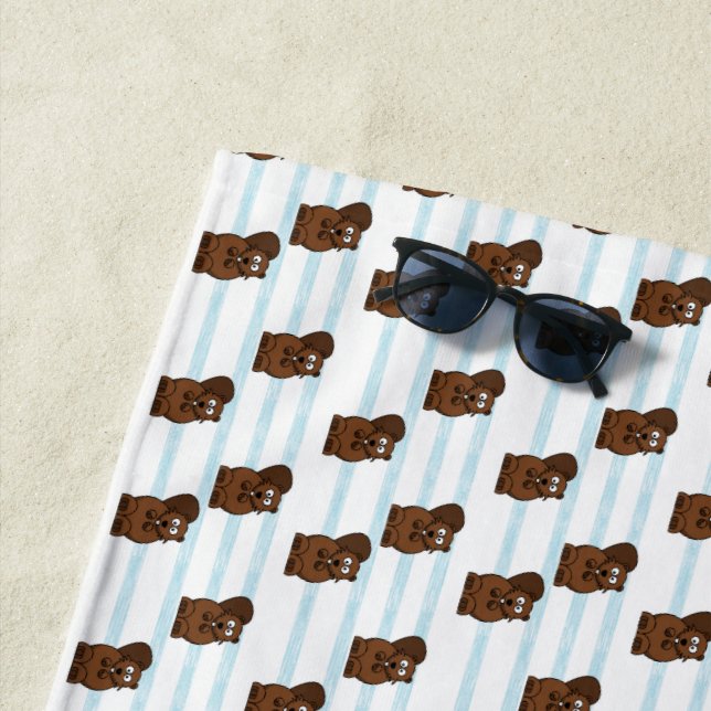 Beaver on blue stripes beach towel (In Situ)