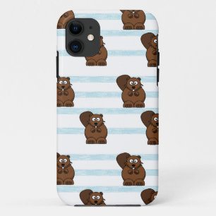 Beaver on blue stripes iPhone 11 case