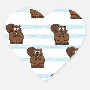 Beaver on blue stripes heart sticker