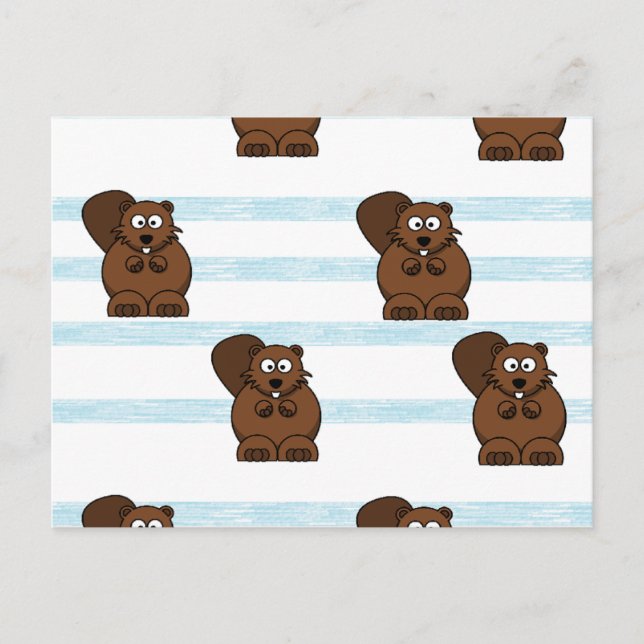 Beaver on blue stripes postcard (Front)