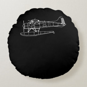 Beaver On Floats Sea Plane Pilot  Front & Back Round Cushion