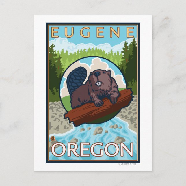 Beaver & River - Eugene, Oregon Postcard (Front)