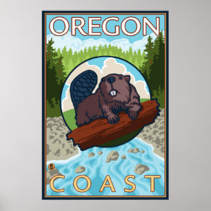 Beaver & River - Oregon Coast Poster