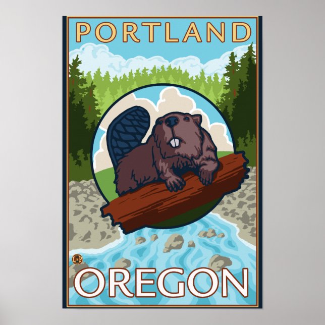 Beaver & River - Portland, Oregon Poster (Front)