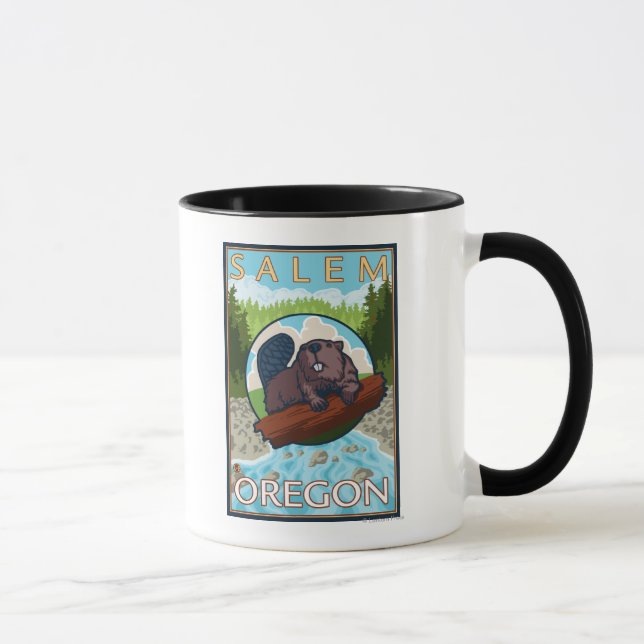 Beaver & River - Salem, Oregon Mug (Right)