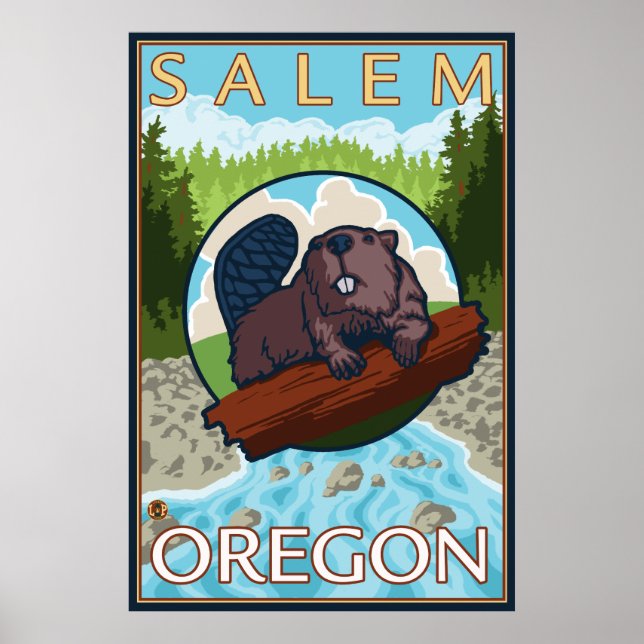 Beaver & River - Salem, Oregon Poster (Front)