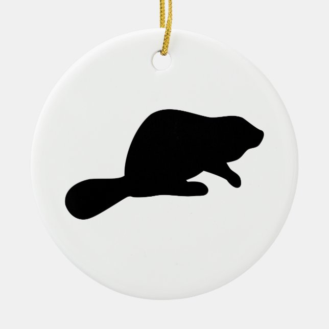 Beaver Silhouette Ceramic Tree Decoration (Front)