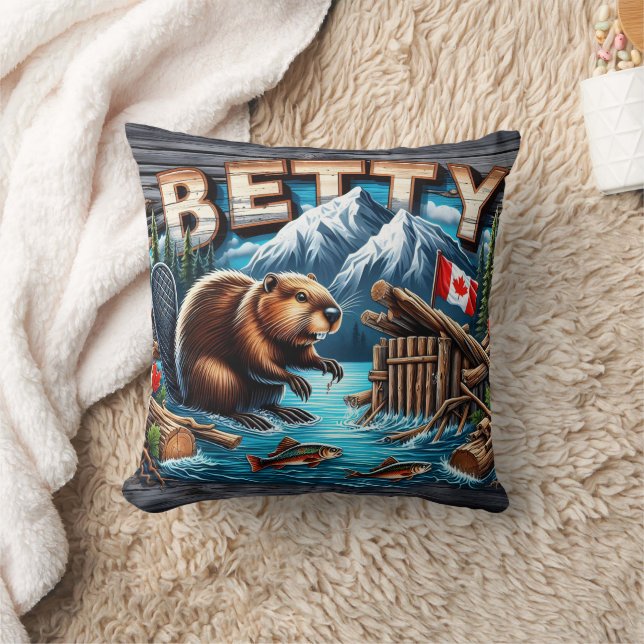 Beaver, Snowy Mountain, Ocean View Cushion (Blanket)