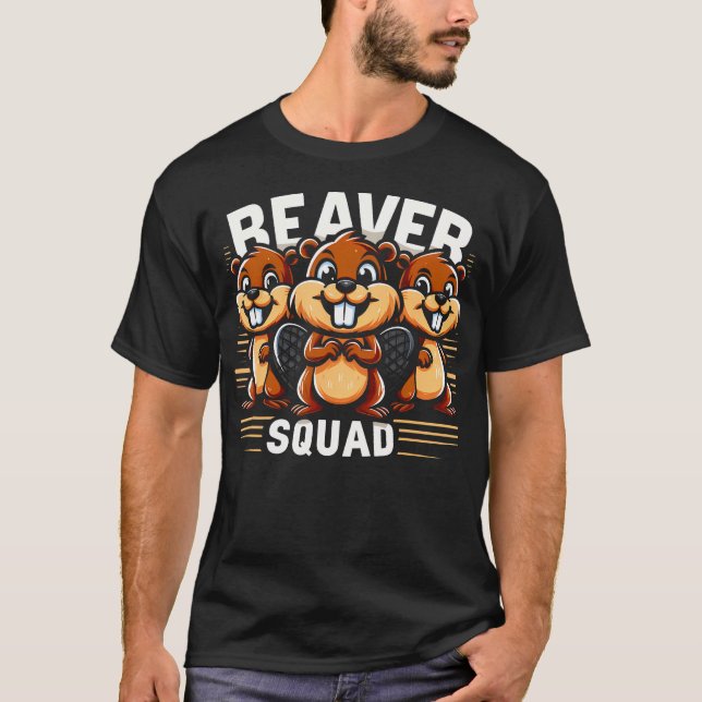 Beaver Squad Three Beaver Funny Friends T-Shirt (Front)