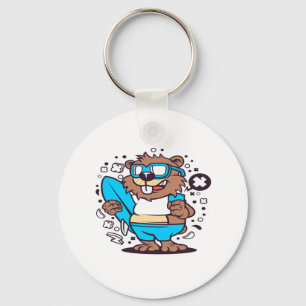 Beaver Surfing Key Ring