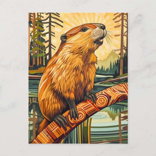 Beaver Totem – Builder in Deco Style Postcard (Front)