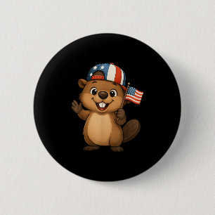 Beaver Usa Flag 4th July Independence Day Boys Gir 6 Cm Round Badge