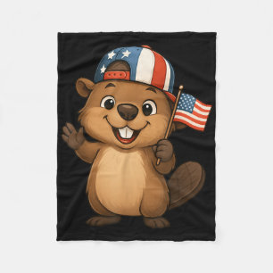 Beaver Usa Flag 4th July Independence Day Boys Gir Fleece Blanket