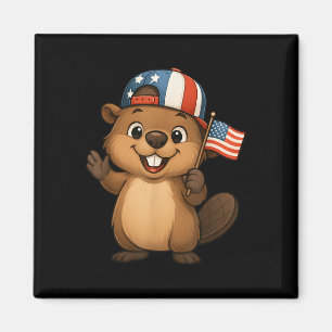 Beaver Usa Flag 4th July Independence Day Boys Gir Magnet