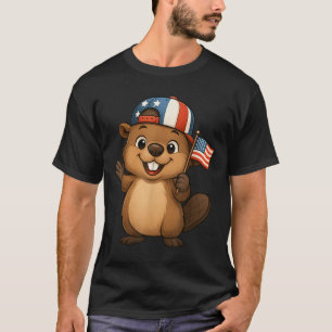 Beaver Usa Flag 4th July Independence Day Boys Gir T-Shirt