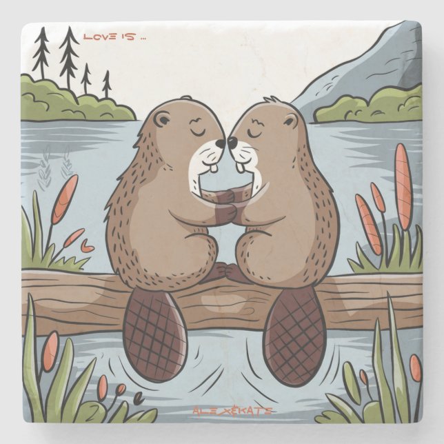 Beaver Valentine Stone Coaster (Front)