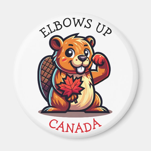 Beaver with a Maple Leaf and Elbows Up Canada Big Magnet (Front)