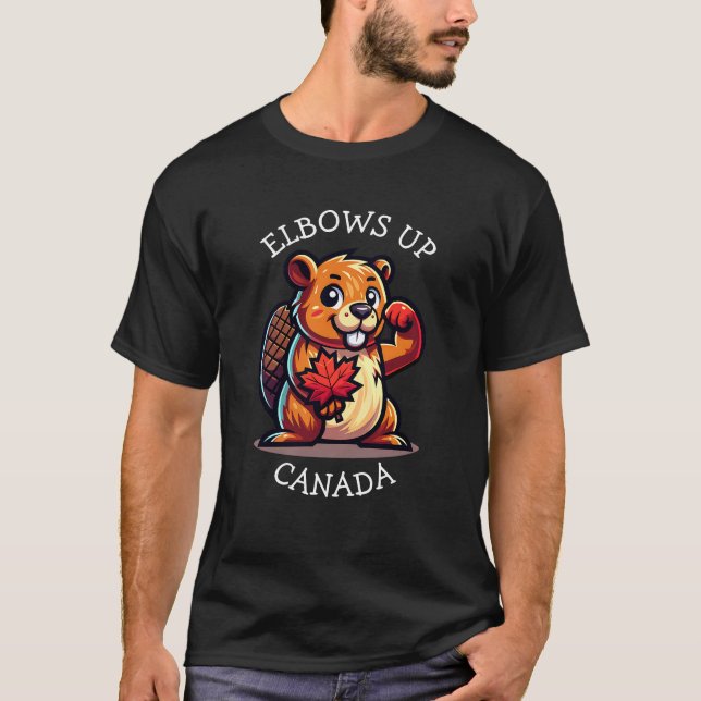 Beaver with a Maple Leaf and Elbows Up Canada Big T-Shirt (Front)