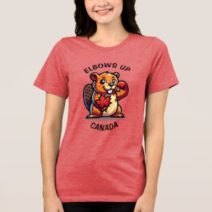 Beaver with a Maple Leaf and Elbows Up Canada Big Tri-Blend Shirt