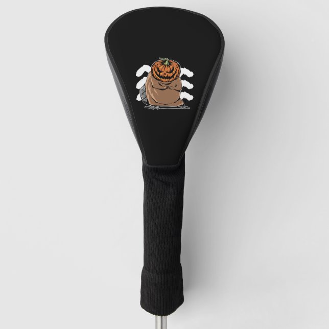 Beaver With A Pumpkin Head - Halloween Beaver Golf Head Cover (Front)