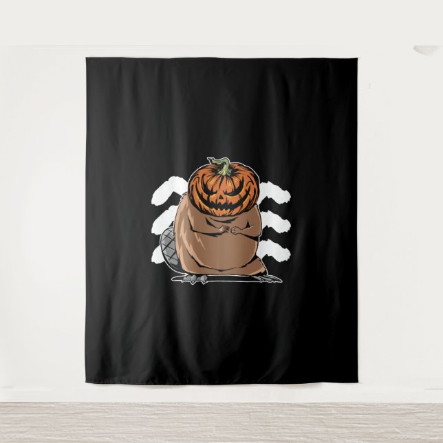 Beaver With A Pumpkin Head - Halloween Beaver Tapestry (Front)